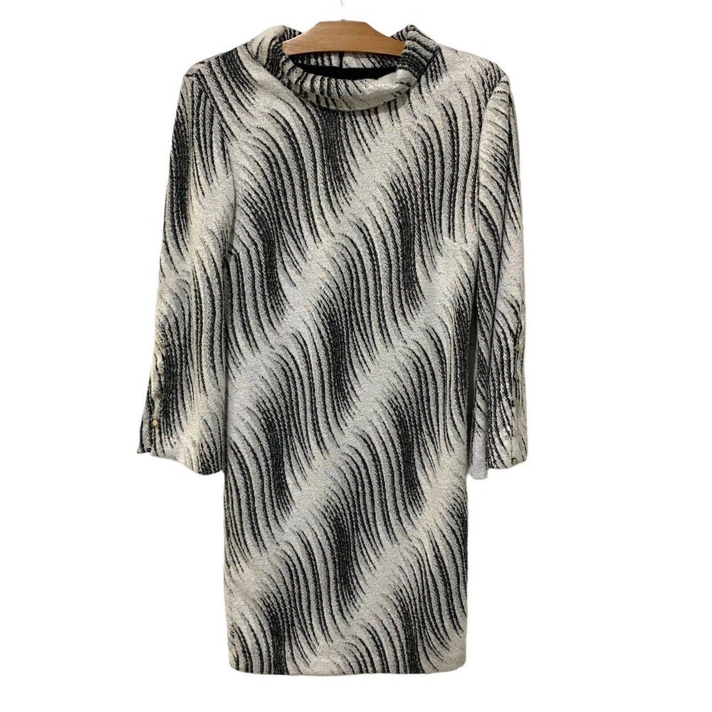 Frank Lyman Design Black and White Wave Pattern Dress